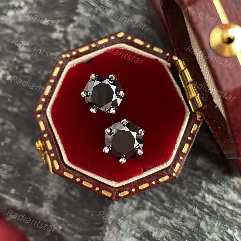 NEW Certified 2ct. t.w. Black Moissanite 6 Prone Solitaire Stud Earrings
